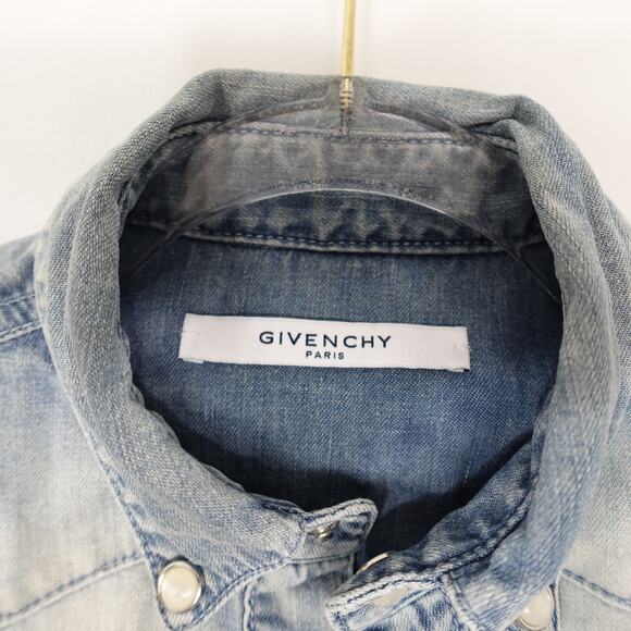 Givenchy Blue Denim Washed Star Chambray Pearl Snap Button Down Shirt 36 US 4 - Picture 12 of 16